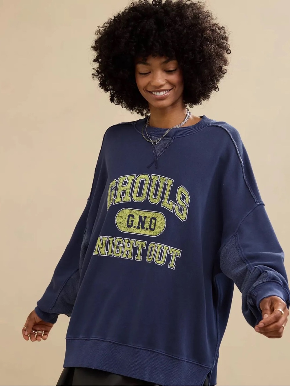 Aerie Halloween Navy 'Ghouls Night Out' Crewneck Sweatshirt Size Large Oversized